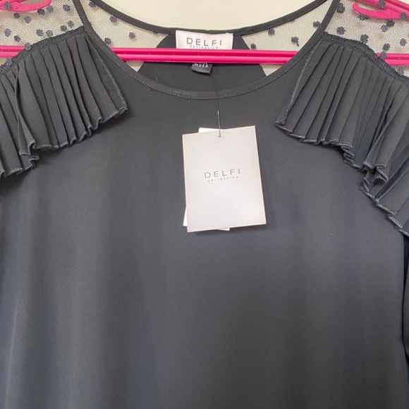 Delfi Black Dress With Ruffle Trim. Size Small. NWT - Picture 3 of 5